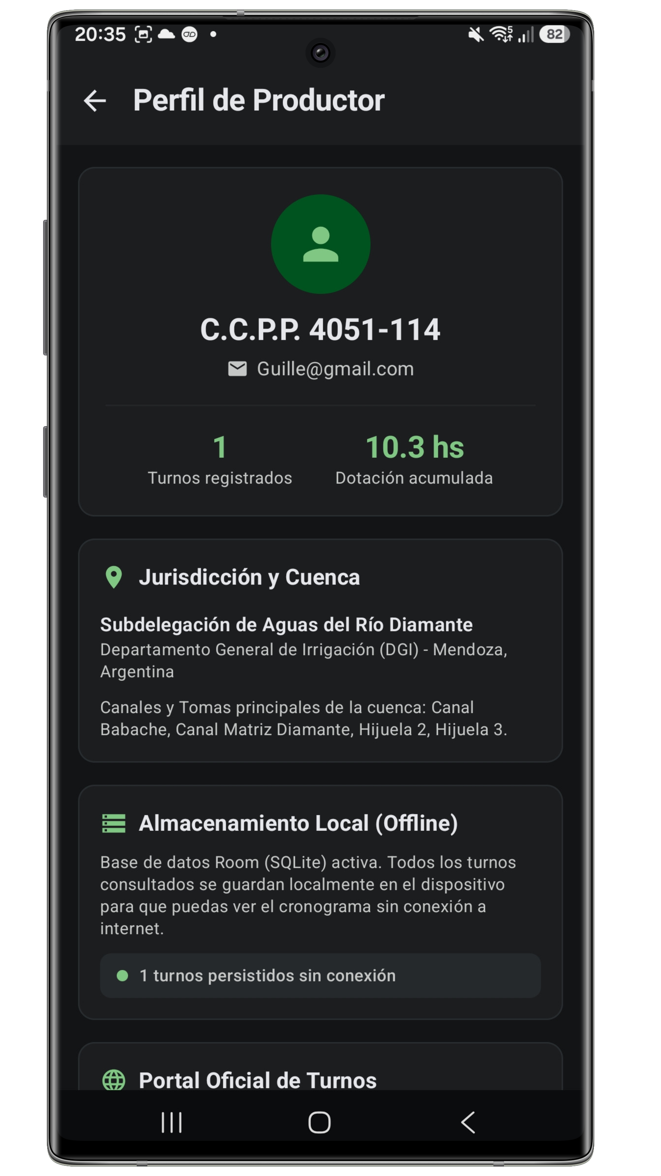 Pantalla de perfil de productor